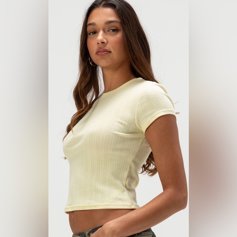 Wait a Minute Baby Tee NWOT banana cream